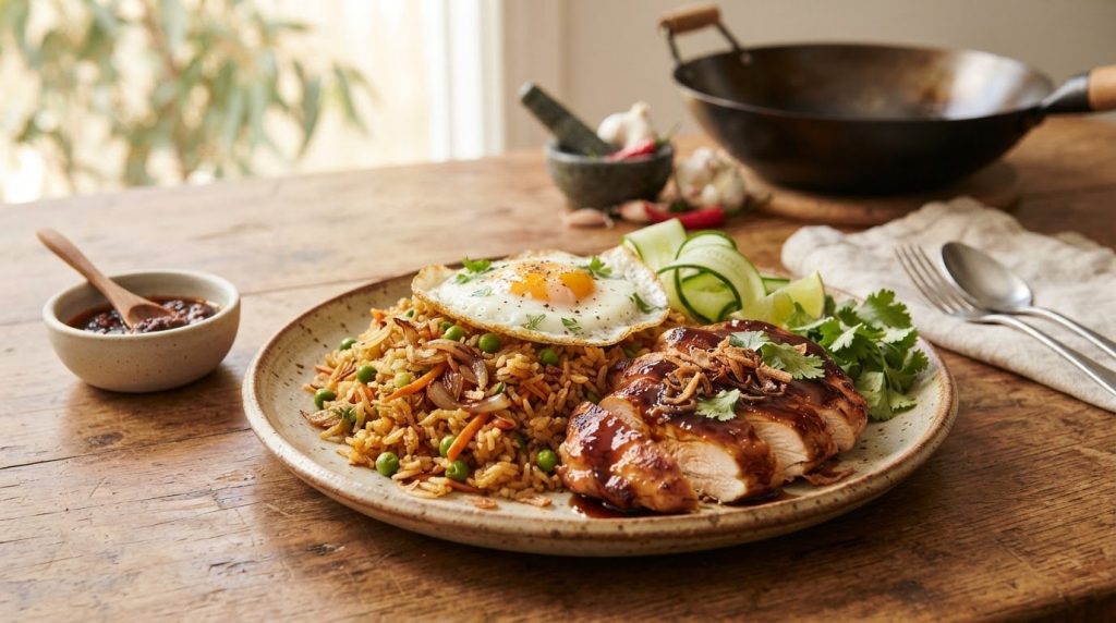 How to Make Nasi Goreng Chicken Chop with Sweet Soy Sauce